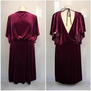 Jessica Simpson Burgundy Velvet Open Back Flutter Sleeve Romantic Cocktail Dress